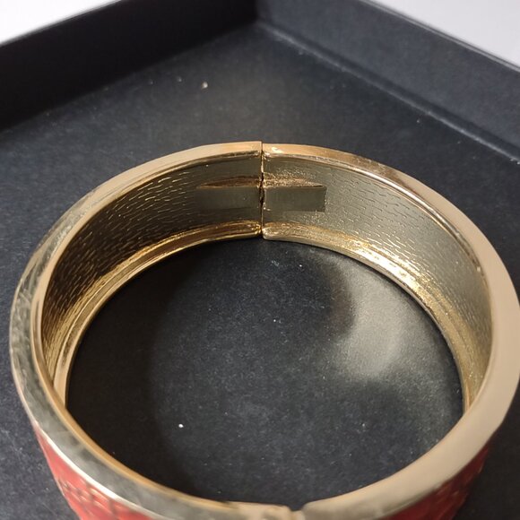 7 Inch Orange And Gold Tone Hinged Bangle - Picture 6 of 9